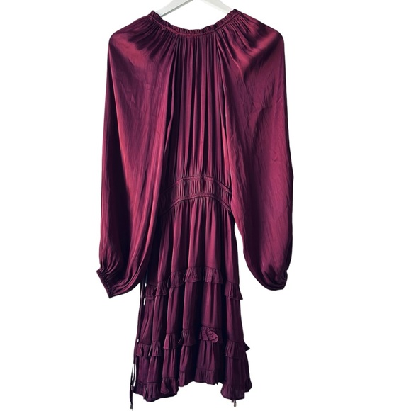 Minkpink Drawstring-Waist Peasant Dress Wine Women’s Sz S Festive Fall Romance - Picture 5 of 15